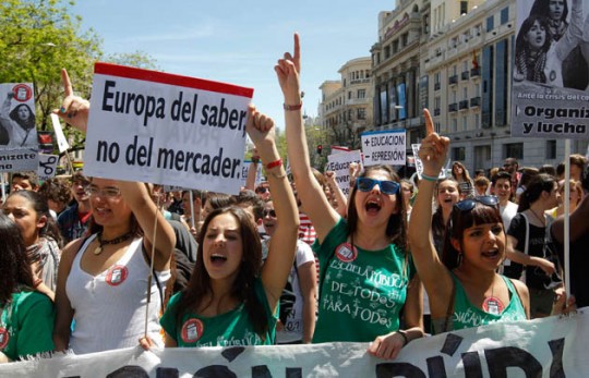 Students protest against cuts in the public education system in Madrid